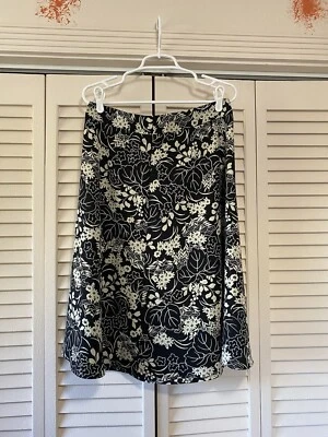 Sag Harbor Black White Floral Cotton A-line Skirt Women's Size 12 Back Zip — 第 1/4 张图片