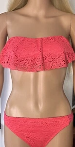 Mossimo Pink Lace Ruffle Layer Bandeau Bikini Swimsuit Size Small - Picture 1 of 10