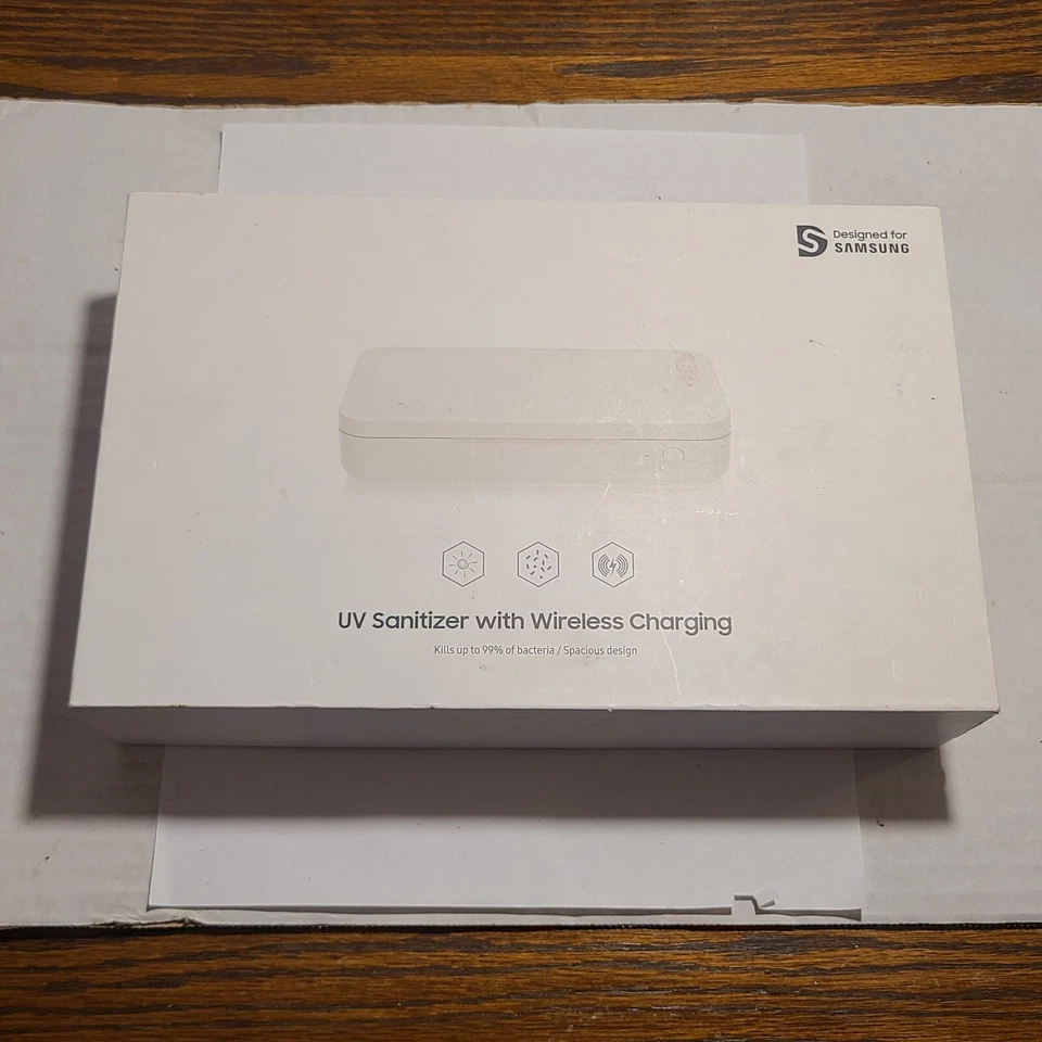 Caja Desinfectante UV Qi 10W Inalámbrico Cargador Rápido Base Samsung Apple USB-C OEM Blanco Foto 1 de 4