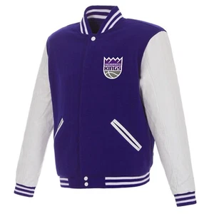 NBA Sacramento Kings Reversible Fleece Jacket PVC Sleeves Front Logos Purple - Picture 1 of 5