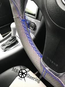 Für Bedford KB Grau Perforiert Leder Lenkrad Abdeckung 80 + R Blau Doppel St - Bild 1 von 4
