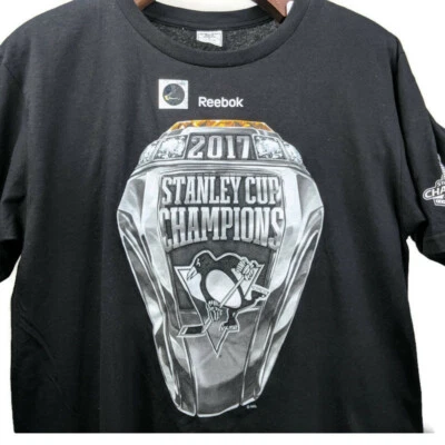 Camisa Pittsburgh Penguins Para Hombres L Stanley Cup Champions 2017 Anillo de Hockey Reebok Foto 1 de 4