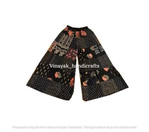 Indian Vintage Rayon Patchwork Wide Leg Hippie Boho Gypsy Palazzo Pants Trouser - Picture 1 of 5