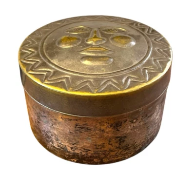 Messing Dose z.T. versilbert Sonne rund Deckeldose Bonboniere Ø 12,5 cm 53310 - Bild 1 von 4