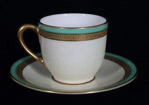 RARE! ANTIQUE LENOX CHINA C337D GREEN W/ GOLD DEMI / DEMITASSE CUP & SAUCER SET - Picture 1 of 6