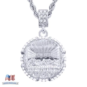 Men's Silver Tone Icy Last Supper Medallion Pendant 24" Chain Necklace HC 1082 S - Picture 1 of 3