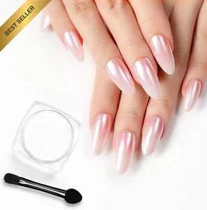 Gel Polish White Chrome Nail Powder, Holographic Mirror Effect Glitter - Picture 1 of 12