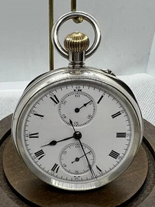 Raro reloj de bolsillo cronógrafo plateado. Muy bonito estuche limpio y movimiento - Imagen 1 de 11