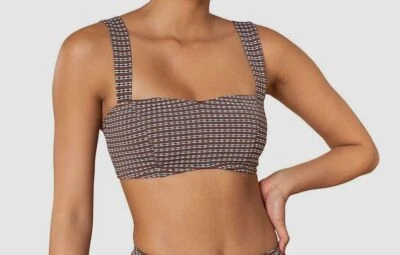 $215 Shoshanna Mujeres Marrón Paseo Marítimo Retro Bandeau Bikini Top Traje de Baño Copa Talla C Foto 1 de 3