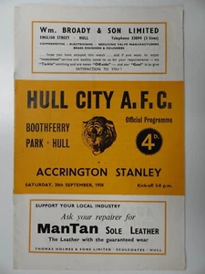 HULL CITY v ACCRINGTON STANLEY | 1958/1959 | DIV 3 | 20 SEP 1958 | UK FREEPOST - Picture 1 of 3