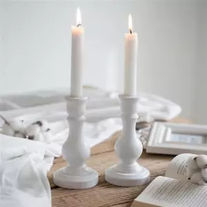 Wood Candle Holders For Candlesticks Set Of 2 White Wooden Taper Candle Holder F - Picture 1 of 6