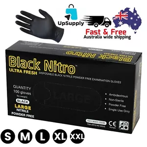 BLACK DISPOSABLE POWDER FREE NITRILE GLOVES FOOD INDUSTRIAL MEDICAL PROTECTION - Picture 1 of 7