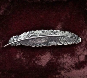 FEATHER BARRETTE ~ STERLING SILVER PLATED BRASS ~ A BEAUTY! - Picture 1 of 5