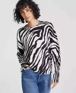 Charter Club 100% Cashmere Zebra-Print Black/White Oversized Pullover Sweater L - Picture 1 of 5