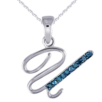 Collar Colgante Inicial "U" Diamante Natural Chapado en Oro Blanco 14K Esterlina 18" Foto 1 de 3