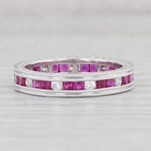 New 1.89ctw Ruby Diamond Eternity Ring Platinum Wedding Band Stackable Size 6.5 - Picture 1 of 10