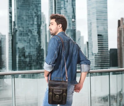 Cartera de cuero vintage hecha a mano de 11" con estuche para iPad bolso bandolera lateral para hombres mujeres Foto 1 de 4