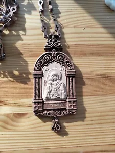 Orthodoxe Panagia Gottesmutter von Pochaev Holz geschnitzt Engolpion für Bischöfe - Bild 1 von 4