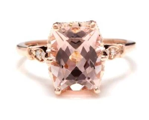 Natural Pink Morganite and Diamonds Ring Solid 14K Rose Gold ring - Picture 1 of 7