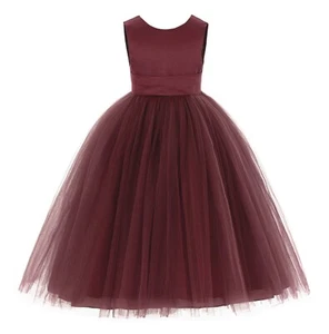 Satin Flower Girl Dress with Bow Party Dresses Bridesmaid Dress Graduation Dress - Picture 1 of 29