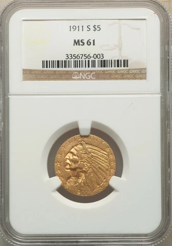 1911-S INDIAN HEAD $5 HALF EAGLE GOLD NGC MS61 Cover