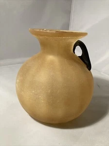 Vintage Bernstein mundgeblasene Kunstglas Kürbis Vase. Made in Italy. EA Logo - Bild 1 von 10