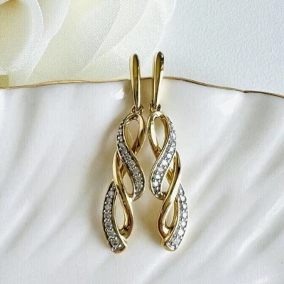 Pendientes colgantes redondos de diamantes creados en laboratorio de 2 quilates para mujer enchapados en oro amarillo de 14 quilates Foto 1 de 2