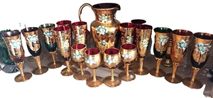 Weinset 17 tlg. 12 x Weingläser + KARAFFE +4 Likörgläser BOHEMIA GLAS EMAILLE - Bild 1 von 8