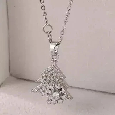 Real Moissanite 2Ct Round Cut Christmas Tree Charm Pendant 14k White Gold Plated - Image 1 of 4