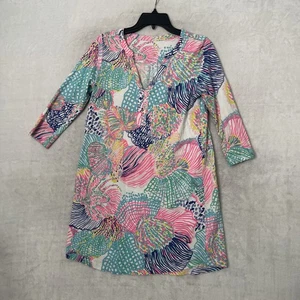 Lilly Pulitzer Womans Dress Multicolor Geometric Small Cotton Long Sleeve V Neck - Picture 1 of 9