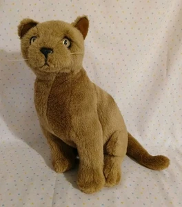 Vintage Realistic Brown Cat Stuffed Animal Plush Toy 10" Yellow Eyes Black Nose - Picture 1 of 10