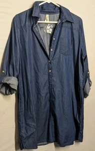 Truth Denim Shirt Dress Sz Xl Blue Button Roll Tab Long Sleeve Pockets - Picture 1 of 12