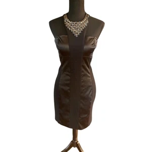 Bebe schwarzes figurbetontes Minikleid mit Satineinsatz und verziertem Neckholder - Größe M - Bild 1 von 7