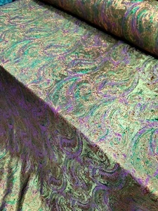 Olive Green Purple Paisley Metallic Brocade Fabric Sold By The Yard For Dress - Picture 1 of 12
