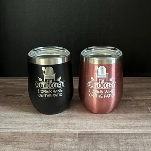 I'm Outdoorsy I Drink Wine On The Patio Round 10oz Tumbler Cup Metal Set Of 2 - Picture 1 of 6