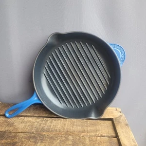 Le Creuset #30 Esmalte Azul Hierro Fundido Redondo 12” Plancha Sartén Parrilla Sartén - Imagen 1 de 10