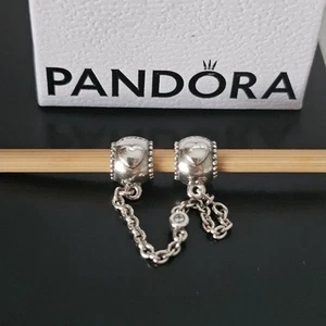 Pandora Embossed Hearts CZ Sterling Silver Safety Chain Charm 796457 Free Post - Picture 1 of 19