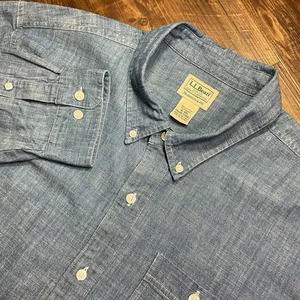 Camisa L L Bean Ajuste Tradicional Cambray Para Hombre XL Algodón Índigo Bolsillo Elástico - Imagen 1 de 7