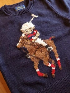 Polo Ralph Lauren Kids Polo Bear Crewneck Cotton Preppy Bear Sweater Navy Blue - Picture 1 of 7
