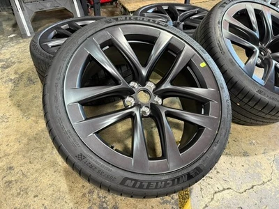 4 OEM NEW 2024 21” TESLA MODEL S PLAID ARACHNID WHEELS TIRES MICHELIN TPMS - Image 1 of 4