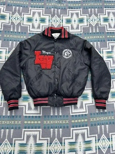 Vintage 80s 90s Satin Button Up Letterman’s Jacket Size Medium READ DESCRIPTION - Picture 1 of 5