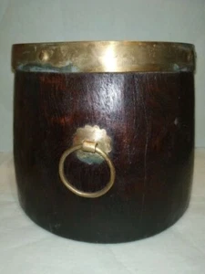 ANTIQUE SOUTH INDIAN ROSEWOOD BRASS AND WOOD GRAIN RICE MEASURE POT KERALA #A - Picture 1 of 6