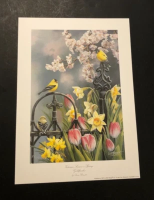 Susan Bourdet Estações Vitorianas Primavera Pintassilgos Assinados 37/950 Estampa Vintage - Imagem 1 de 4