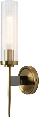 Aplique de pared única antiguo de bronce accesorio de iluminación cilindro pantalla transparente Foto 1 de 4