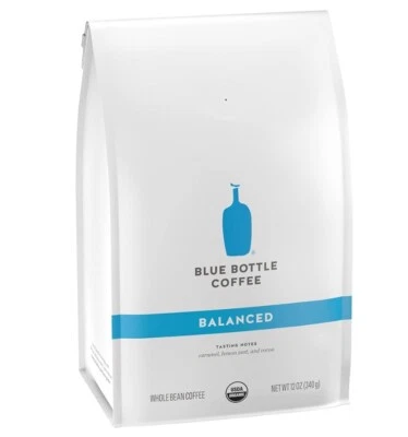 BLUE BOTTLE COFFEE Blue Bottle Whole Bean Organic Coffee, Balanced, Medium Roast, 12 Ounce bag Pack