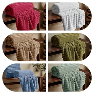 Catherine Lansfield Cosy Ribbed Faux Fur Blanket Throw Olive Green 130x170cm - Picture 1 of 67