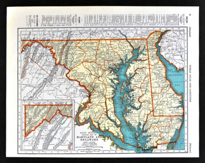 Mapa McNally 1938 Maryland Delaware Washington DC Dover Baltimore Wilmington Foto 1 de 4