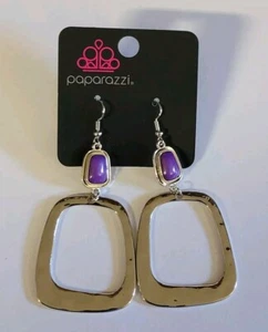 Paparazzi Material Girl Mod Purple Earrings - Picture 1 of 6