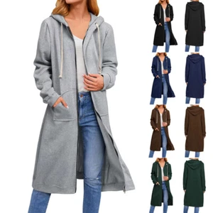 Women Zipper Hoodie Sweater Hooded Long Jacket Sweatshirt Coat Pocket Jumper Top - Picture 1 of 17