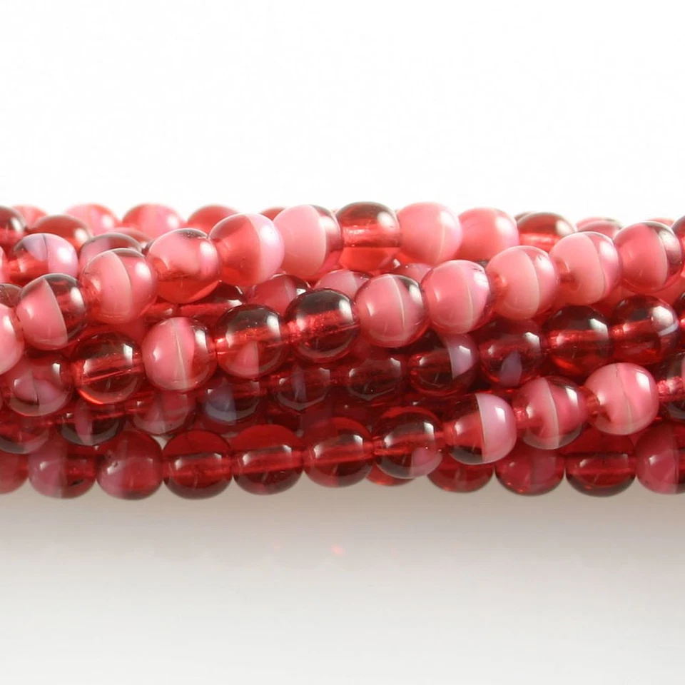 Perla/rosa fucsia remolino - 50 cuentas redondas de vidrio prensado checo de 6 mm Druk Foto 1 de 1